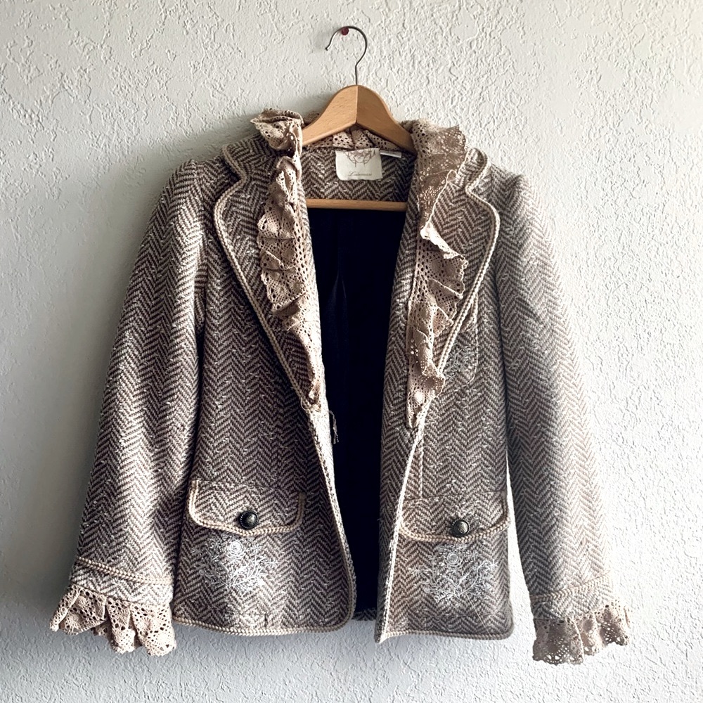 Vintage Cream and Brown Blazer